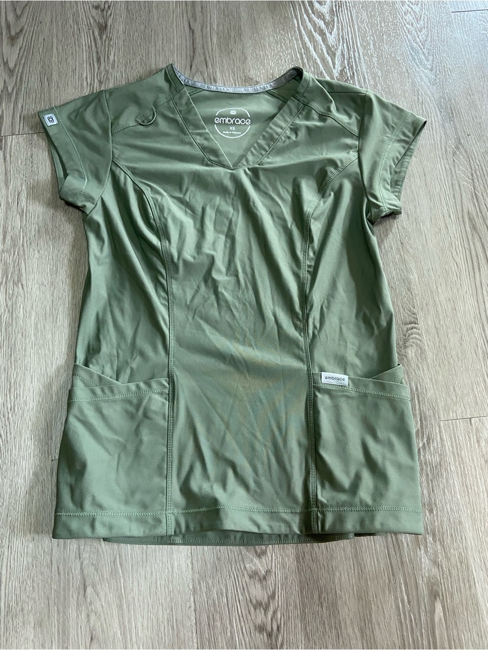 Embrace Women's Olive Green Short Sleeve V-Neck Top
